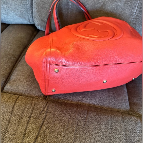 Excellent Conditions Authentic GUCCI Red/ Orange Leather Soho Tote Hand Bag - Picture 15 of 16